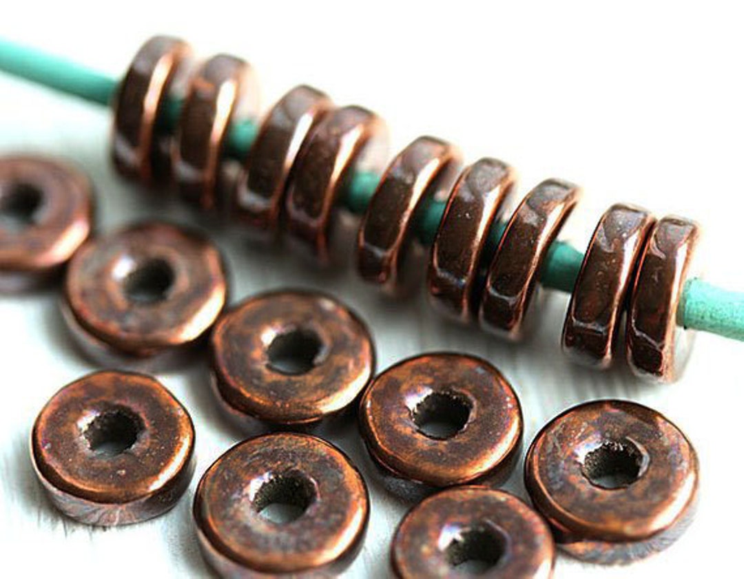 9mm Dark Copper Rondelle Greek Ceramic Beads Metalized Rondels Spacers ...