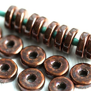 9mm Dark Copper rondelle Greek ceramic beads Metalized rondels spacers for leather cord washer 20pc - 2090