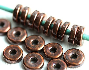 9mm Dark Copper rondelle Greek ceramic beads Metalized rondels spacers for leather cord washer 20pc - 2090