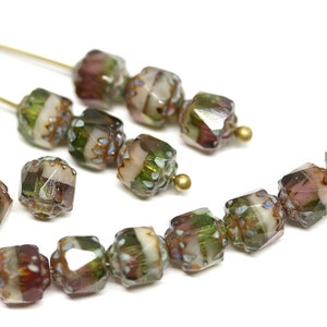 6mm Cathedral czech glass beads Mixed purple green color Picasso fire polished round beads 20pc 0647 image 3