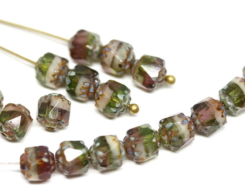 6mm Cathedral czech glass beads Mixed purple green color Picasso fire polished round beads 20pc 0647 image 3