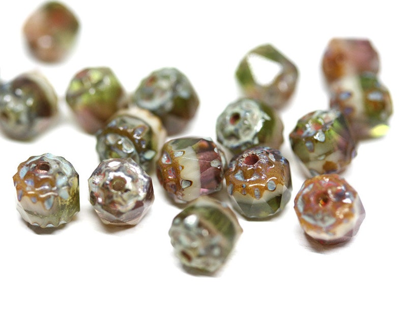 6mm Cathedral czech glass beads Mixed purple green color Picasso fire polished round beads 20pc 0647 image 2