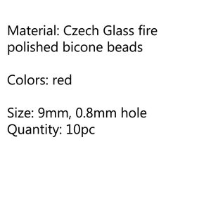 9mm Transparent red czech glass bicone fire polished beads 10Pc 1387 image 4