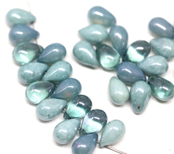 Czech Glass Bead Teardrop Beads Blue /& Gold 9mm Approx 40 Beads *UK SHOP*