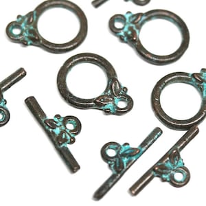 5 sets Copper Toggle clasps Green patina findings 14mm Small toggle clasp Greek metal casting patinated jewelry findings - F195
