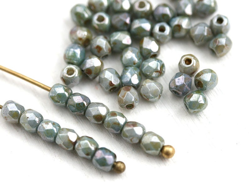 3mm fire polished beads Mother of Pearl shine Picasso luster czech glass faceted beads, 3mm spacers 50Pc 1838 image 1