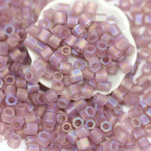 TOHO Lilac seed hexagon beads size 8/0 Transparent Rainbow Frosted Light Amethyst 166F, 10g - S446