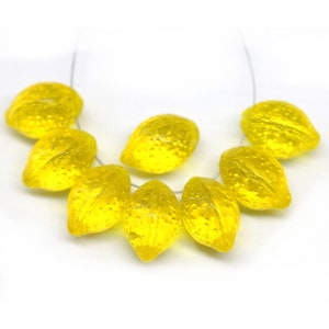 Yellow lemon Czech glass beads transparent yellow 14x10mm fruit beads Top drilled 8pc 2642 image 7