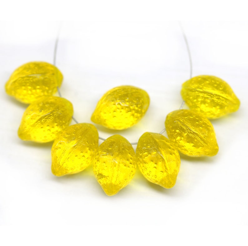 Yellow lemon Czech glass beads transparent yellow 14x10mm fruit beads Top drilled 8pc 2642 image 7