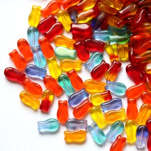 Glass fish beads mix Czech glass red orange yellow fish 9x5mm, 40Pc 1457 image 1