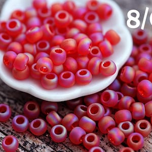 Red seed beads TOHO size 8/0, Transparent Rainbow Frosted Ruby N 165CF, japanese rocailles - 10g - S773