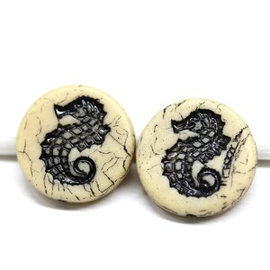 23mm Large seahorse beads Black seahorse czech glass beads Nautical beads 2Pc 1918 image 5