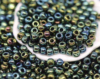 11/0 Toho seed glass beads Metallic Iris - Green Brown 84, round japanese rocailles 10g - S1024