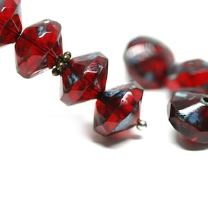 Dark red rivoli beads Garnet Red Saucer czech glass beads Picasso finish 7x11mm faceted fire polished beads 4Pc - 1662