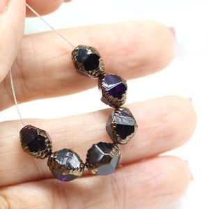 10x8mm Very dark purple bicone fire polished czech glass beads golden edge, 8Pc 5659 image 4