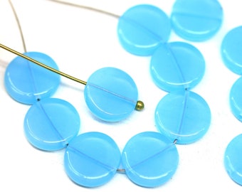 Opal Blue Czech Glass Beads: 12mm Coin Shape (12pc)