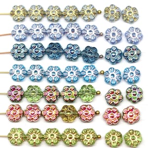 8mm Blue green flower Czech glass floral daisy beads jewelry making