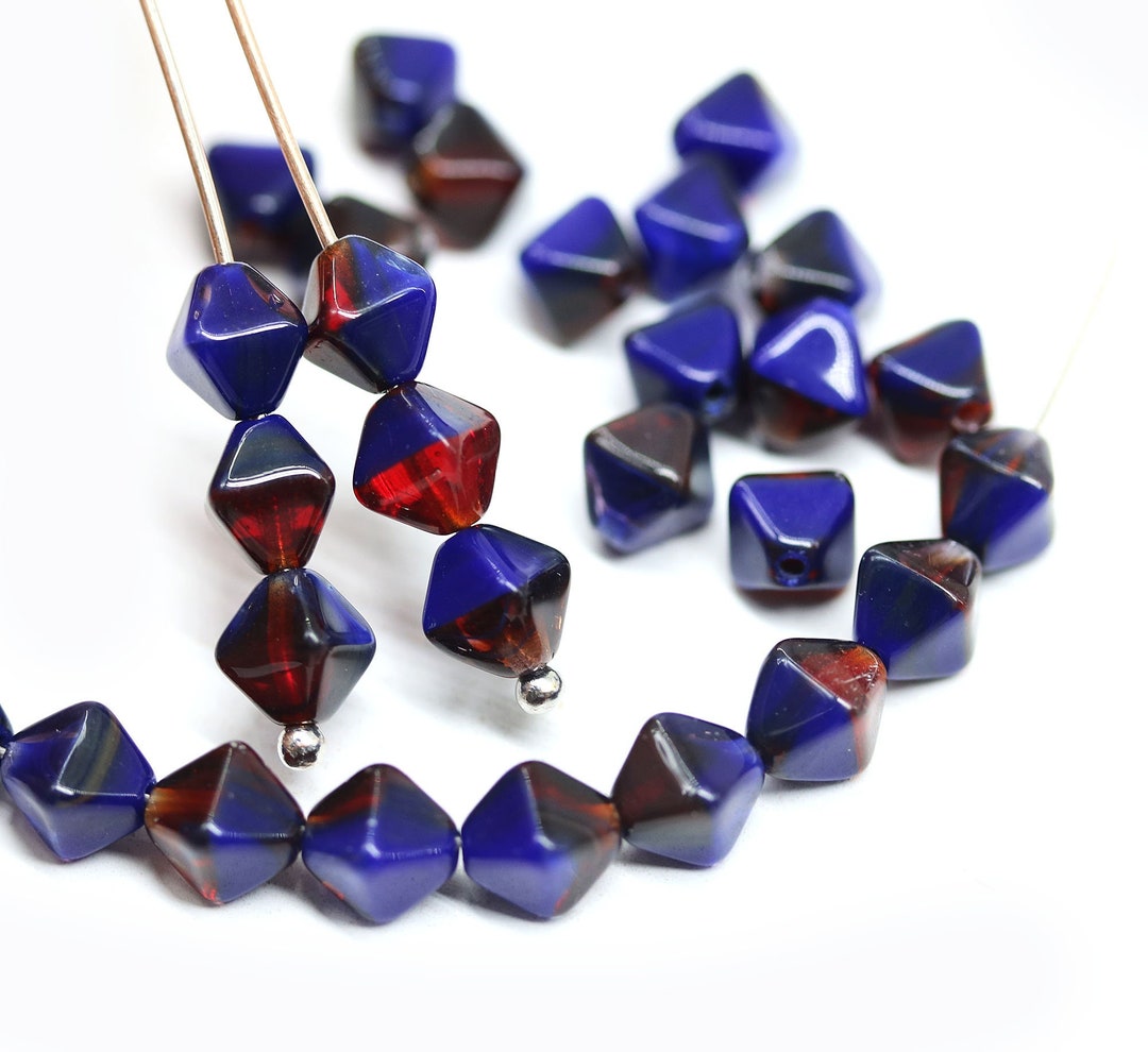 Perle di vetro pressate ceche Druk Fancy Bicones 8x9mm blu