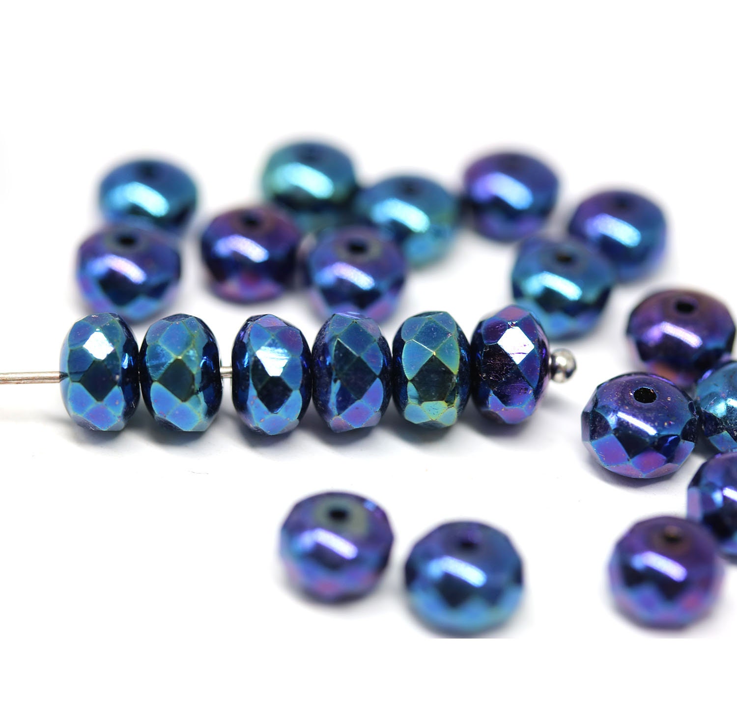 25pc Dark blue metallic rondelle beads fire polished czech | Etsy