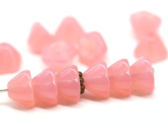 6x8mm Opal pink czech glass bell flower cups small floral beads 15Pc - 5968