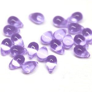 6x9mm Lilac teardrop czech glass beads, light purple drop beads 20pc 0256 image 2