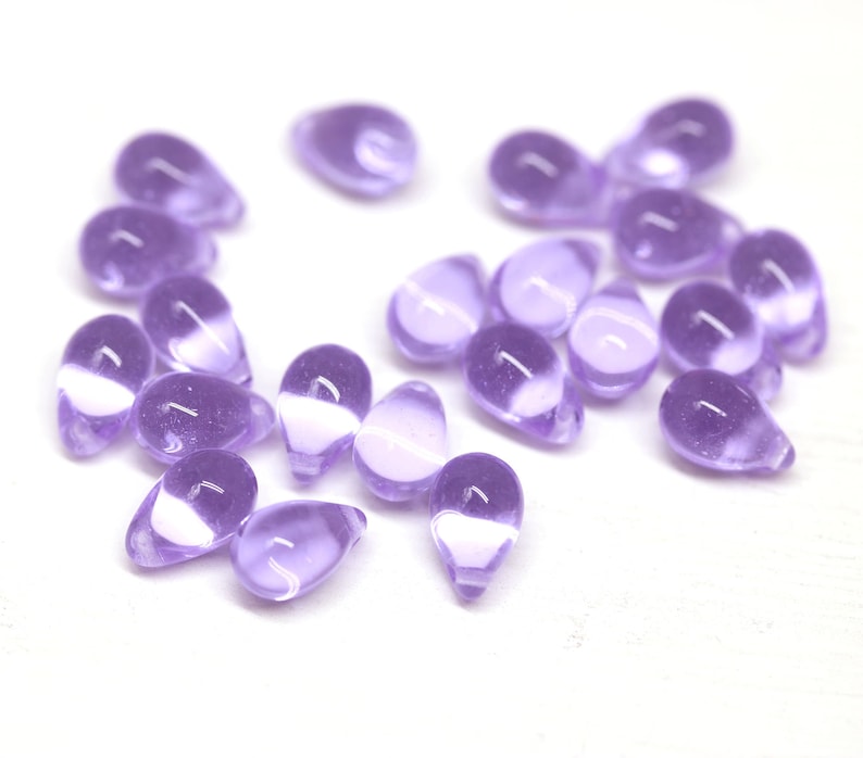 6x9mm Lilac teardrop czech glass beads, light purple drop beads 20pc 0256 image 2