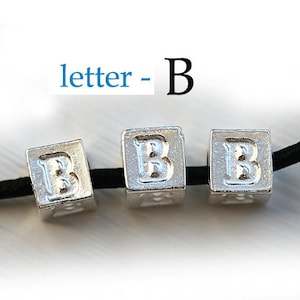 Letra B plateada - Cuentas del alfabeto, 7 mm, letras griegas de metal, cuentas cúbicas, para cordón de cuero, personalizadas, 3 piezas - F311