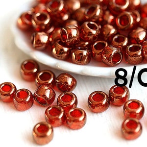 TOHO Seed beads, size 8/0, Gold Lustered African Sunset, N 329, red round japanese glass kumihimo bead - 10g - S676