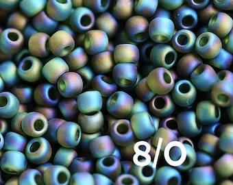 Olivine Seed beads, Toho size 8/0, Transparent Rainbow Frosted Olivine, N 180F, japanese beads - 10g - S712