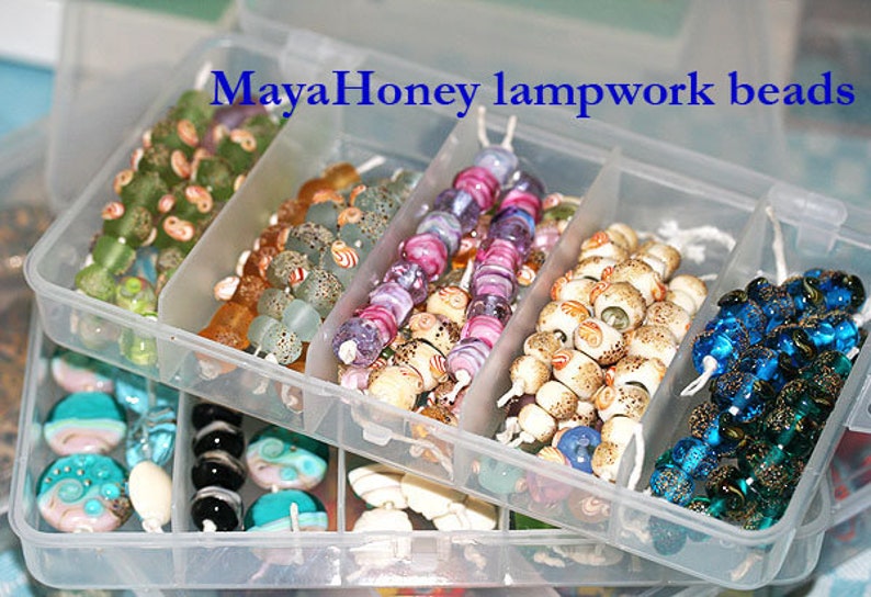 Beige Grey green Handmade lampwork glass round beads mix 14pc Neutral beads set Murano glass One of a kind beads by MayaHoney SRA