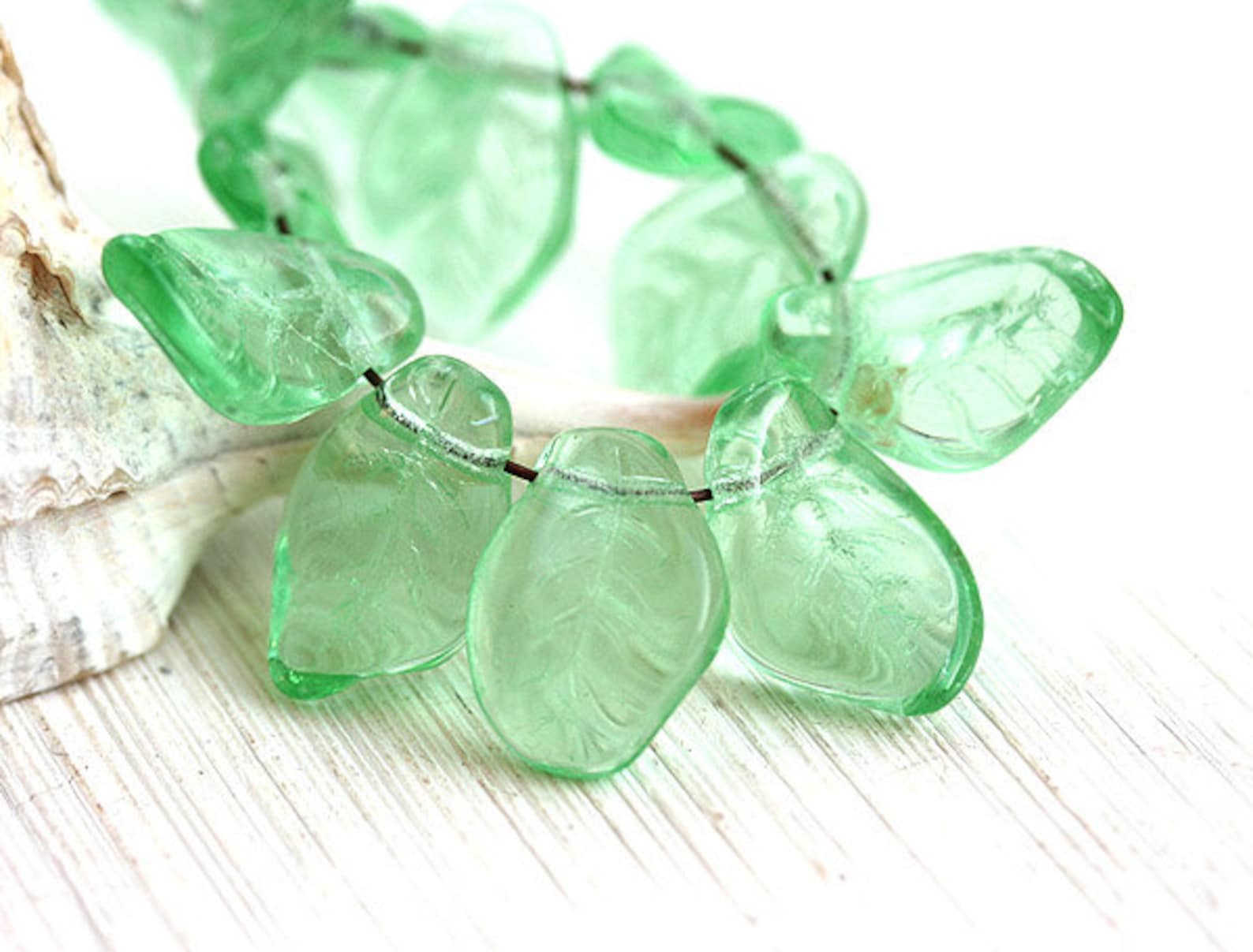 Spring Green Leaf Beads Czech Glass Transparent Light Green Etsy