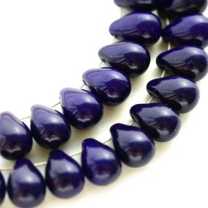 6x9mm Dark blue teardrops Czech glass opaque blue drop raindrop top drilled bead