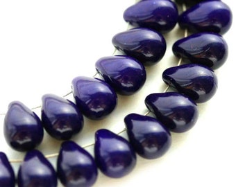 6x9mm Dark blue teardrops Czech glass opaque blue drop raindrop top drilled bead