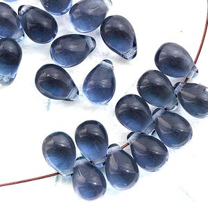 6x9mm Montana Blue teardrops, Czech glass blue drop top drilled bead 40pc 0698 image 2