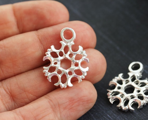 Silver Plated Snowflake Charms, Charms on Sale, Christmas Snowflake Beads,  Winter Charms, Silver Snowflake, Discount Charms 25mm 1100 