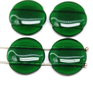 18mm Round dome cabochon beads Two hole flat coin czech glass beads, 4Pc Green