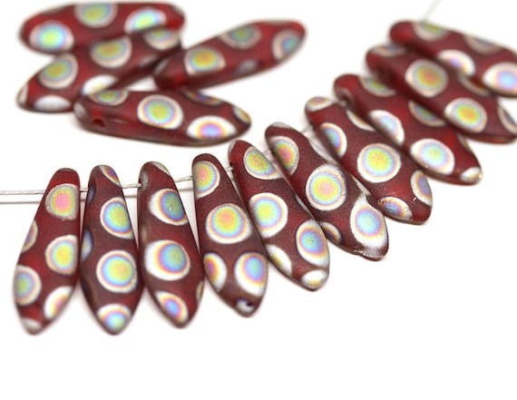 Matte Red dagger beads Christmas jewelry Vitrail Red czech glass beads Red stick tongue long beads Christmas decor - 5x16mm - 1305