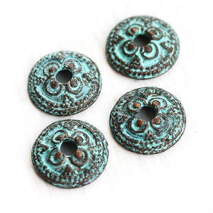 14mm Bead caps Verdigris Green patina findings Ornament Copper bead caps for jewelry making 4Pc - F226