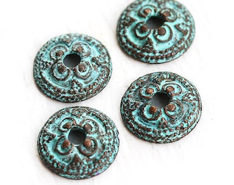 14mm Bead caps Verdigris Green patina findings Ornament Copper bead caps for jewelry making 4Pc - F226