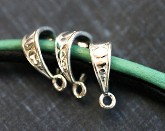 2pc Sterling silver bail, 12mm Teardrop pendant bail with ornament, 925 silver, for jewelry making, Necklace Bails - F352