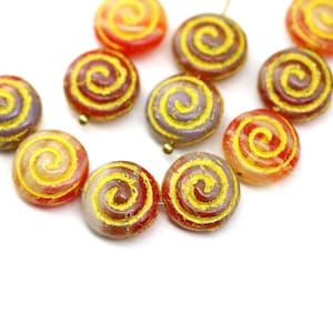 Cuentas de vidrio de concha de color rojo anaranjado de 13 mm, cuentas checas con forma de fósil de nautilus, 8 piezas - 0071