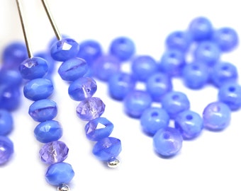 3x5mm Periwinkle blue rondelle beads, blue purple czech glass fire polished spacers rondels 50pc - 2099