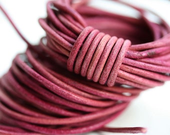 2mm Natural Round Leather cord - Vintage Pink - 10 feet, LC064