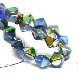Mixed Blue bicone beads Rainbow luster Czech glass beads Blue Metallic beads AB finish 6mm bicone - 30Pc - 1022