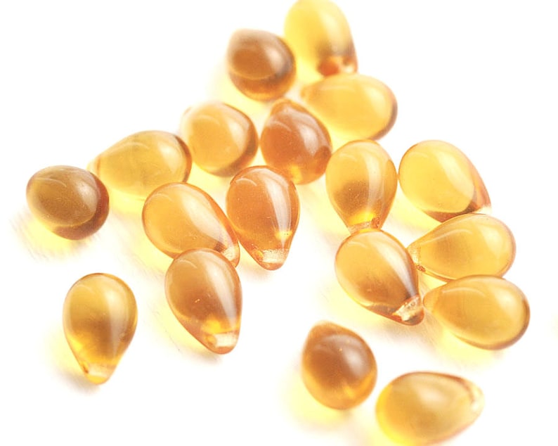 6x9mm Amber topaz czech glass teardrop beads 1517 Yellow drop pressed beads 40pc