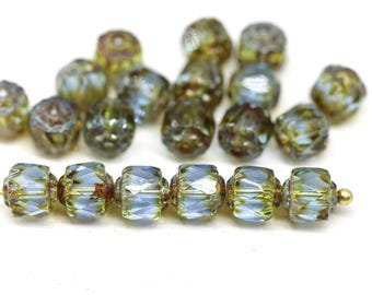 6 mm Picasso blauwgroene Tsjechisch glas ronde gepolijste kralen 20 st - 6090