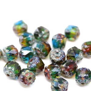 6mm Picasso Czech Glass Cathedral Beads: Blue, Green, Brown (20Pc)