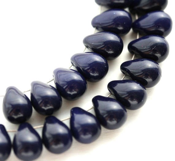 6x9mm Dark blue teardrop Czech glass beads 0252 silver ...