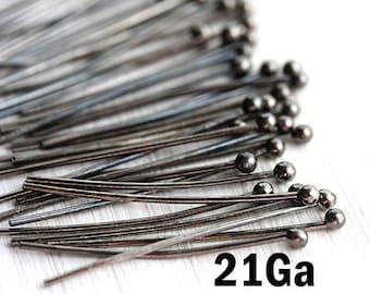 100 Gunmetal Ball Pin, 1 inch, 21Ga wire, Brass headpins for jewelry making, 25mm length - F427