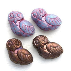 4pc Fancy Owl Beads Czech glass owl beads Purple glass Earring Pairs Large Bird Bead 2784 image 1